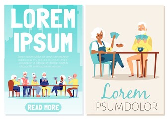 Card games recreational activity for seniors, flat vector illustration.
