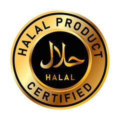 Gold halal food stamp Islam Muslim approved product badge sticker in golden premium design white background