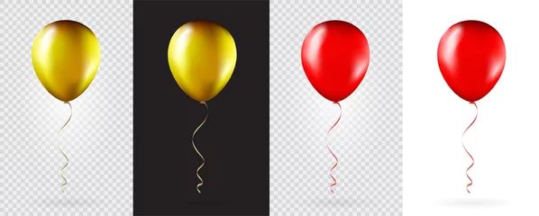 Fotobehang Big Set of Gold and Red balloons on transparent white background. Mockup for balloon print. Vector. © ckybe