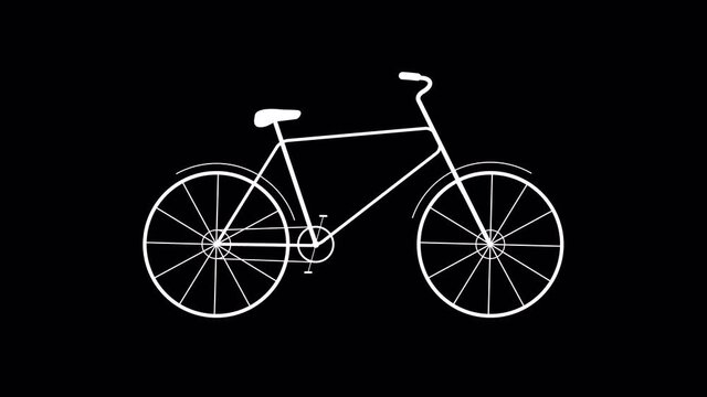Flat design bike animation background with alpha channel. White bicycle riding smoothly. 4k, 60 fps. Seamless loop.