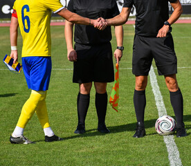 Fototapeta premium Soccer referees and a player handshake