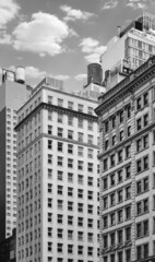 Fototapeta premium Black and white photo of New York old buildings, USA.