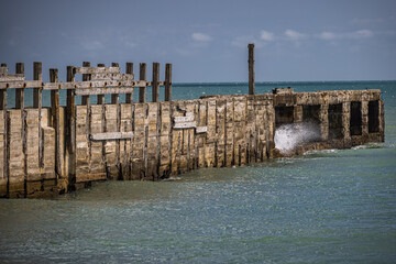 Old wooden jetty at Rye Harbour, Sussex, England