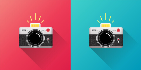 Retro camera in a Flat style. Vector.
