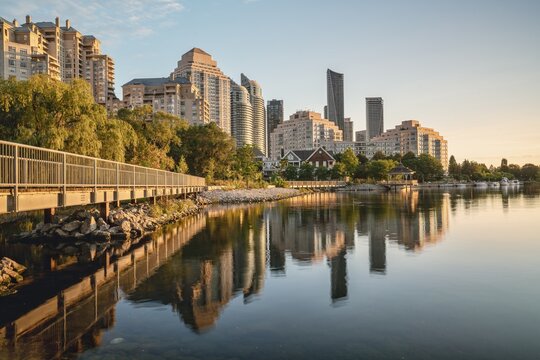 A walk along Humber Bay trail at Promenade Park in Toronto, Ontario, Canada