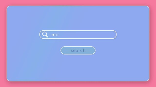 4k flat UI motion design video. Animated search engine interface. Request typing in search forn. Looking for information in browser. User questions in blank form