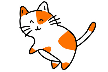 Hand drawing as white and orange cat shape in cartoon design on white background