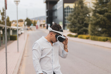 young businessman doing business in a financial district doing.