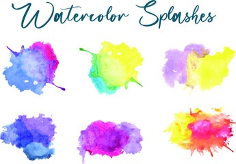 colourful Watercolor Splashes Rainbow Color Splatters Watercolor Brush Strokes  Grunge paint background elements purple Yellow Blue Green colour