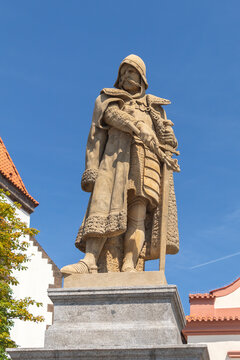 statue of John Zizka of Trocnov, military leader of the Hussites, Tabor, Czech republic