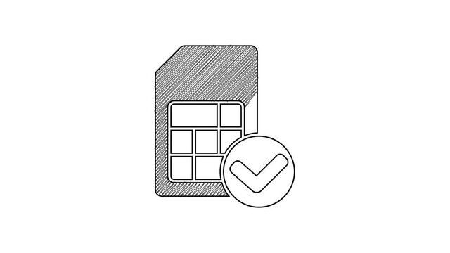 Black line Sim card icon isolated on white background. Mobile cellular phone sim card chip. Mobile telecommunications technology symbol. 4K Video motion graphic animation