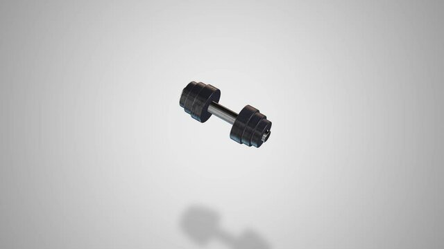 Iron dumbbell 3d motion design. 4k video render with workout or gym equipment. Training exercise concept. Healthy lifestyle. Creative gym advertisement concept with metallic dumbbell jumping up