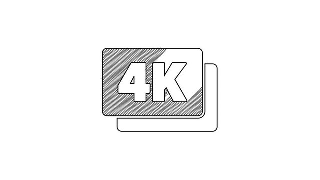 Black line 4k Ultra HD icon isolated on white background. 4K Video motion graphic animation