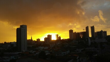 sunset over city