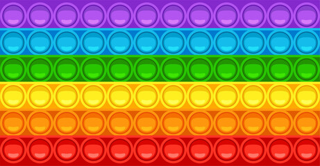Pop-it fidget toy texture. Trendy anti-stress game for kids and adults. Hand toy with push bubbles in rainbow colors. Vector illustration