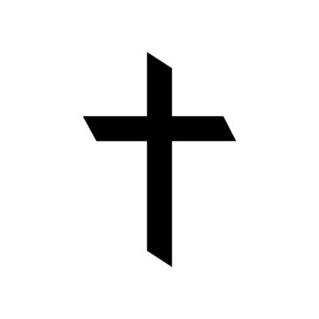Cross of christian crucifix. Icon of christian cross. Symbol of church of jesus. Sign of catholic, religious, orthodox faith. Set of black gothic logos on white background. Different design. Vector.
