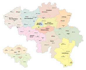 Fototapeta na wymiar administrative vector map of belgium regions, provinces and districts