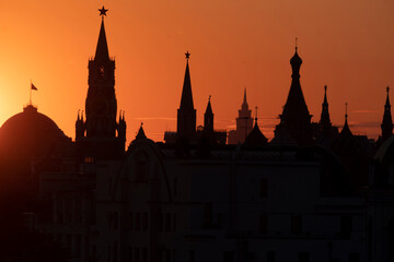 Fototapeta na wymiar Towers in moscow sunset