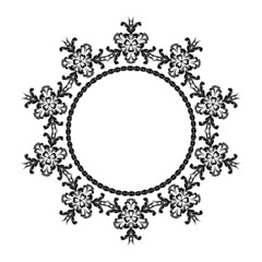 Round ornament in the form of a frame to decorate cards and invitations. Vector design element in oriental style. Black and white. Arabesque for decoration.
