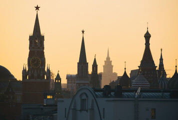 Towers in moscow sunset