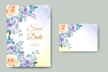 elegant floral leaves watercolor wedding invitation card template