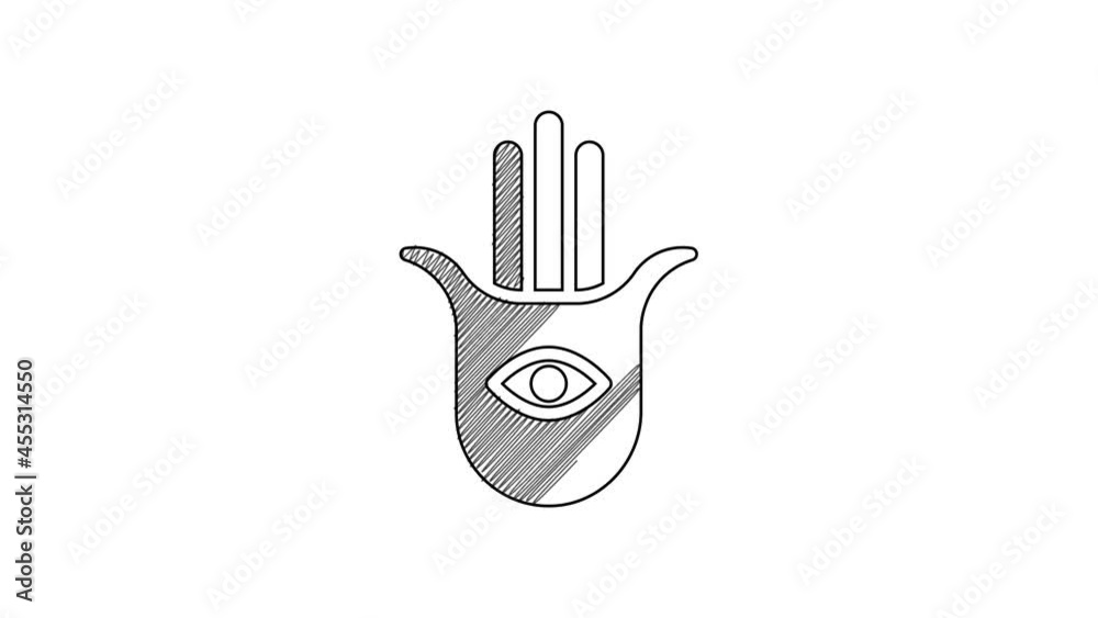 Wall mural Black line Hamsa hand icon isolated on white background. Hand of Fatima - amulet, symbol of protection from devil eye. 4K Video motion graphic animation