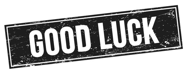 GOOD LUCK text on black grungy rectangle stamp.