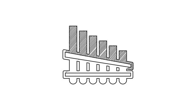 Black line Pan flute icon isolated on white background. Traditional peruvian musical instrument. Zampona. Folk instrument from Peru, Bolivia and Mexico. 4K Video motion graphic animation