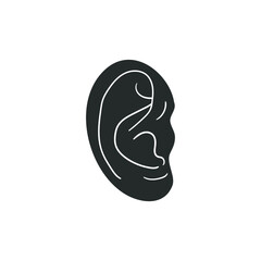 Ear Organ Icon Silhouette Illustration. Human Audition Vector Graphic Pictogram Symbol Clip Art. Doodle Sketch Black Sign.