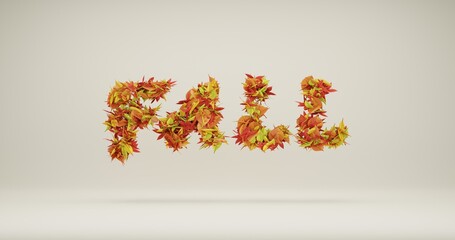 Colorful Autumn Leaves. Autumn Leaves 3d illustration. Fall leaves. 3d effect Leaves Background