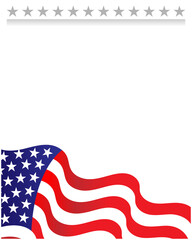 USA flag symbols stripes and stars wavy corner border frame with empty space for text.	
