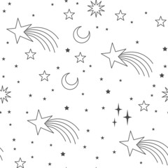 Stars sky seamless pattern. Celestial astrology background. Starry texture for textile design.