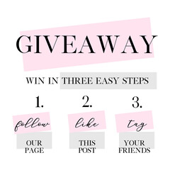Giveaway win in three easy steps banner | Instagram post | Instagram story vector image
