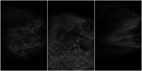 Set of distressed white grainy texture. Dust overlay textured. Grain noise particles. Snow effects pack. Rusted black background. Vector illustration, EPS 10. 