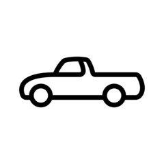 Pickup truck icon. Black contour linear silhouette. Side view. Vector simple flat graphic illustration. The isolated object on a white background. Isolate.