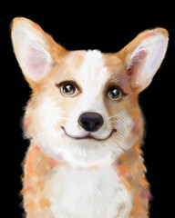 Cute Corgi dog, scenic portrait, digital illustration, high resolution.