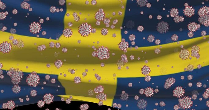 COVID-19 virus pandemic in Sweden. Swedish national flag with coronavirus