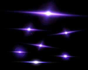 Set of bright purple light effects for vector illustrations.