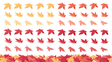 積もった落ち葉のイラスト素材セット_紅葉したもみじ