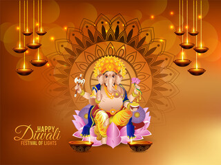 Obraz premium Realistic vector illustration for happy diwali background