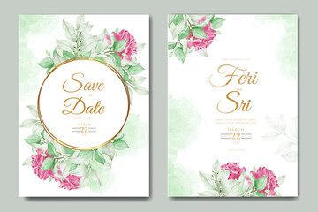 wedding invitation card with floral leaves watercolor