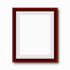 Wooden rectangular 3d photo frame with shadow. Vector illustration