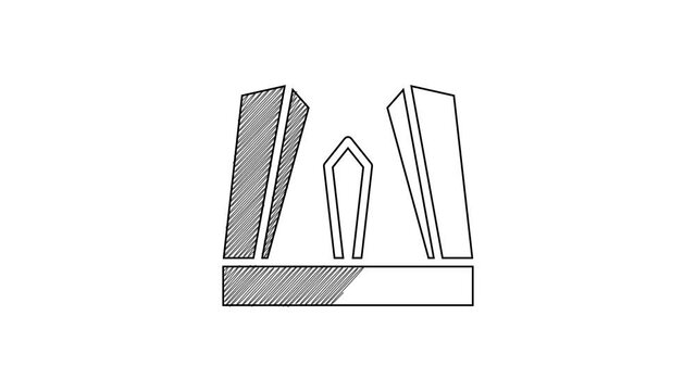 Black line Gate of Europe icon isolated on white background. The Puerta de Europa towers. Madrid city, Spain. 4K Video motion graphic animation