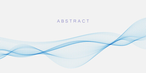 Abstract dots particles flowing wavy blue on a white background. Vector illustration design elements