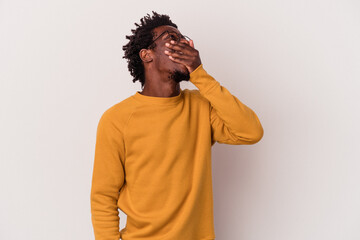 Young african american man isolated on white background  laughing happy, carefree, natural emotion.