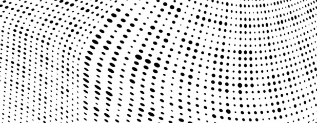 Vector modern optical texture of pop art. Abstract halftone wave dotted background. Futuristic twisted grunge pattern, dots, circles