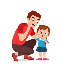 young man whisper secret to cute little girl