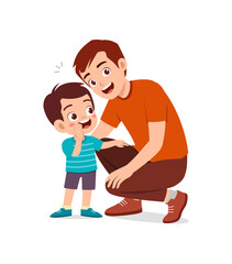 young man whisper secret to cute little boy