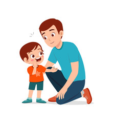 young man whisper secret to cute little boy