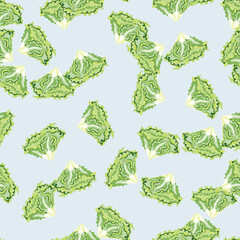 Seamless pattern Batavia salad on blue background. Modern ornament with lettuce.